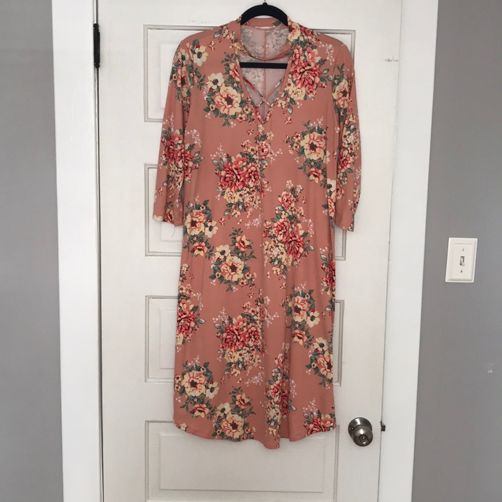 Pink cross neck dress